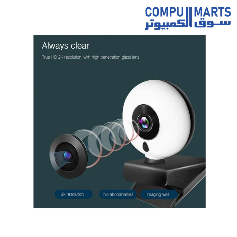 1080P 2K HD Webcam with Ring Light – Autofocus – USB Driver Free – Noise Reduction Mic For PC - Image 4
