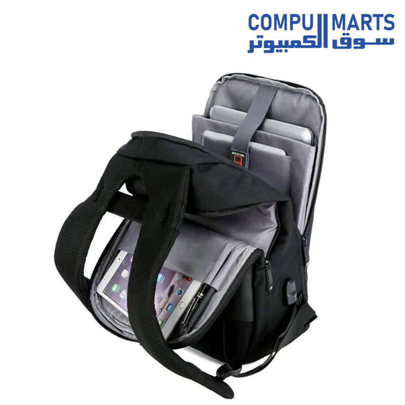 1901 Multifunctional laptop backpack bag for 15.6" with USB port - waterproof - black - Image 2