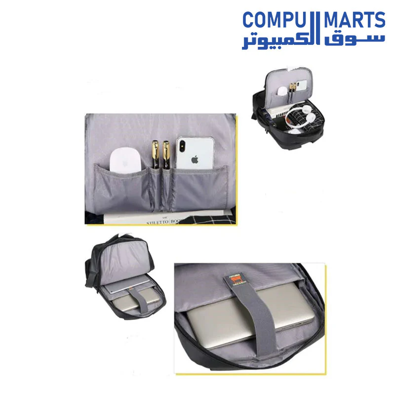 1901 Multifunctional laptop backpack bag for 15.6" with USB port - waterproof - black - Image 3