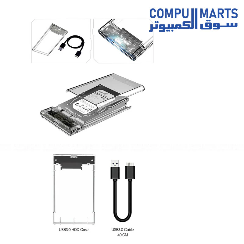 2.5" SATA to USB 3.0 External Hard Drive Enclosure – Transparent Case - Image 2