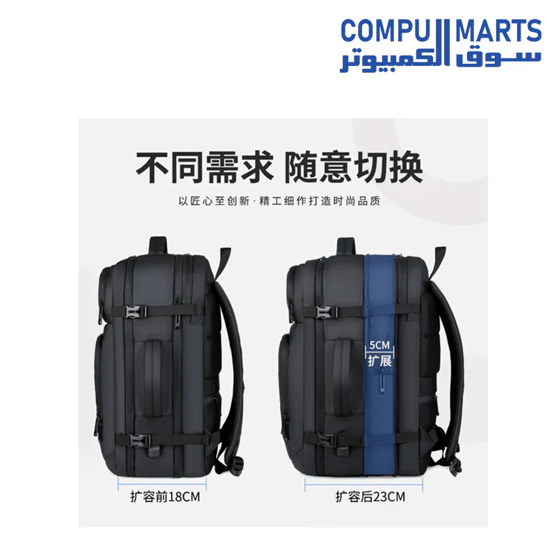 2201 17-inch Laptop Backpack, Multi-Function Business Travel Waterproof Backpack with USB Port - Black - Image 2