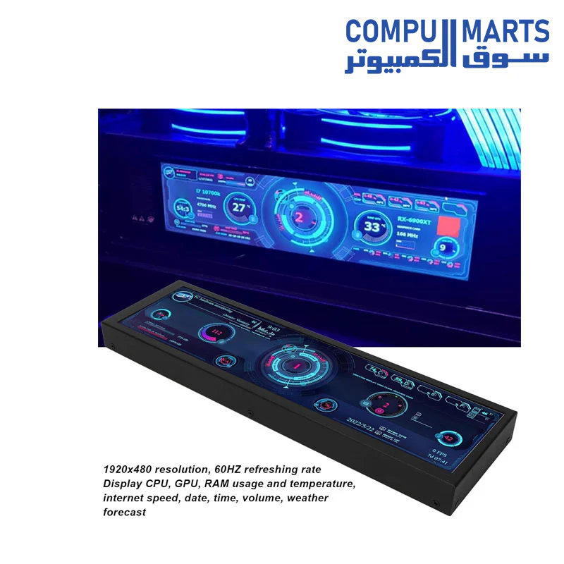 8.8 Inch IPS USB Mini Screen, 1920x480 High Resolution PC Temperature Display CPU GPU SSD Data Temperature Monitor - Image 2