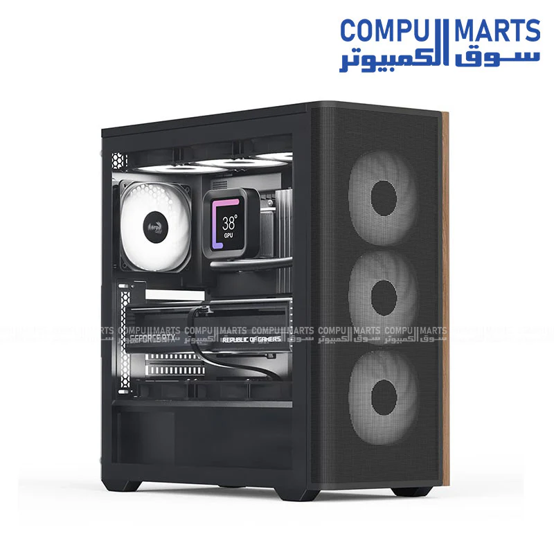 AeroCool D501A Mid Tower Gaming Case – Wood-Accented Mesh Front, 360mm Radiator Support, ARGB Lighting, ATX/mATX/Mini-ITX - Image 2