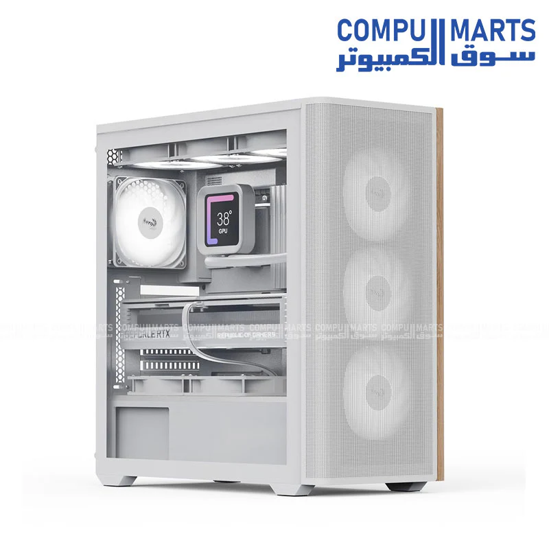 AeroCool D501A Mid Tower Gaming Case – Wood-Accented Mesh Front, 360mm Radiator Support, ARGB Lighting, ATX/mATX/Mini-ITX - Image 5