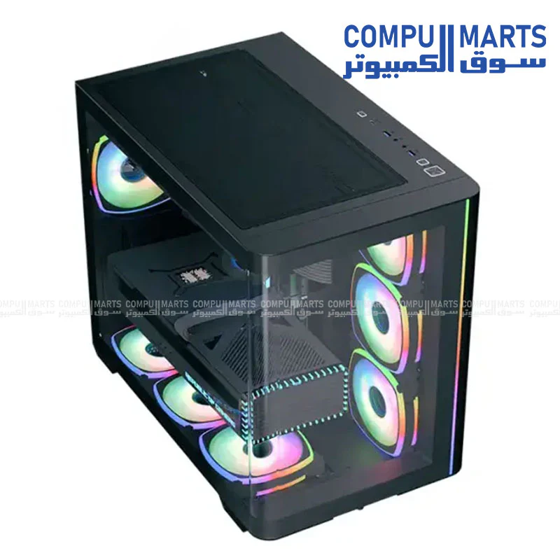 Aerocool P500C Evo Mid Tower Case – Curved Glass, 4x ARGB Fans, Dual-Chamber, 360mm Liquid Cooling Support - Image 3