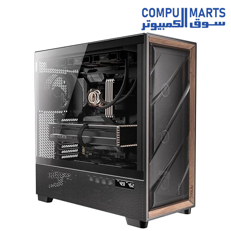 Antec Flux Pro, 6 x PWM Fans Included, High-Airflow Front Panel with Walnut Wood, iShift PSU 90° Mount, USB3.0 x 2, Type-C, 420mm Radiator Support, Temp. Display, Full-Tower E-ATX PC Case - Image 2