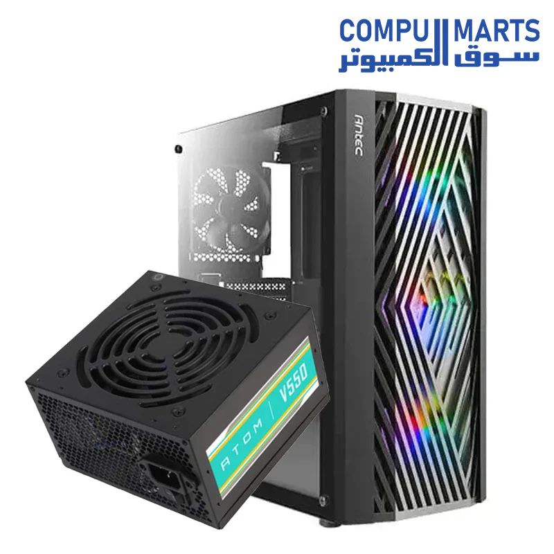 Antec (NX290-NX291-NX292) mid-tower gaming case 4fan 3fan argb Cable synce 1fan normal plus power supply antec atom v550 - Image 2