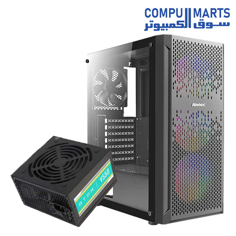 Antec (NX290-NX291-NX292) mid-tower gaming case 4fan 3fan argb Cable synce 1fan normal plus power supply antec atom v550 - Image 3