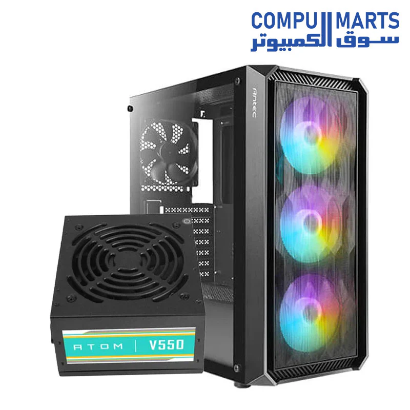 Antec (NX290-NX291-NX292) mid-tower gaming case 4fan 3fan argb Cable synce 1fan normal plus power supply antec atom v550 - Image 4