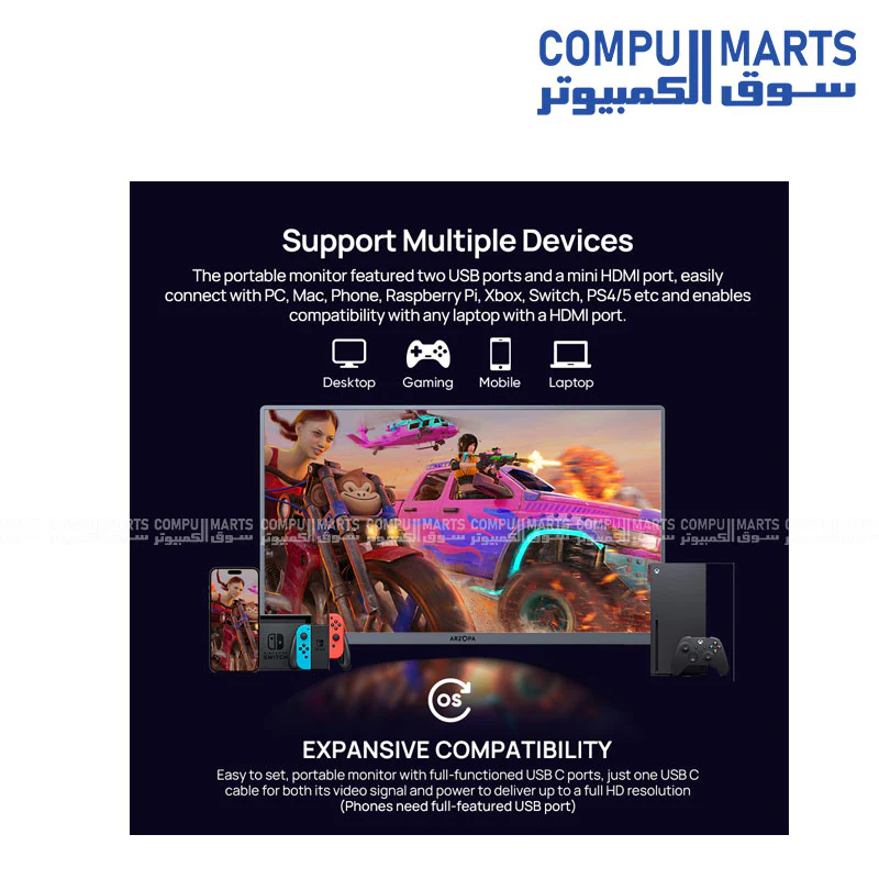 Arzopa A3C PRO 13.3 Inch OLED 1080P FHD Full HD Gaming Portable Monitor Screen Extender for Laptop Mobile Portable Monitor - Image 2