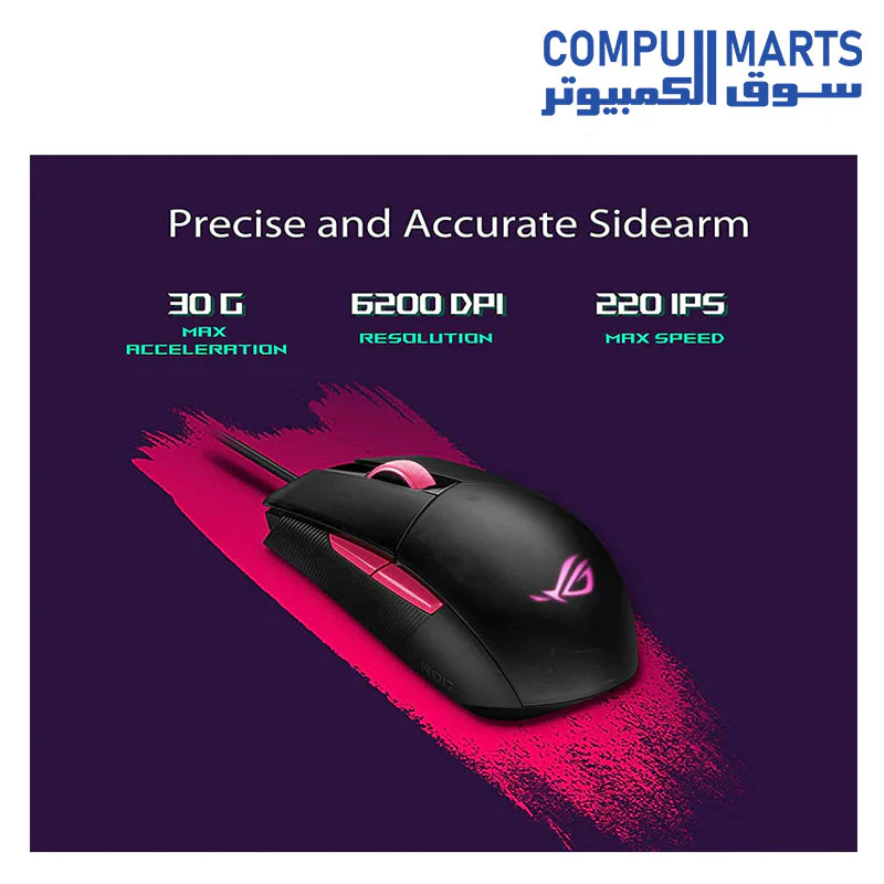 ASUS Optical Gaming Mouse P512- ROG Strix Impact II Electro Punk Edition | 6,200 DPI Sensor | Wired Gaming Mouse for PC | Ultimate Comfort | Aura Sync RGB, Armoury II - Image 2