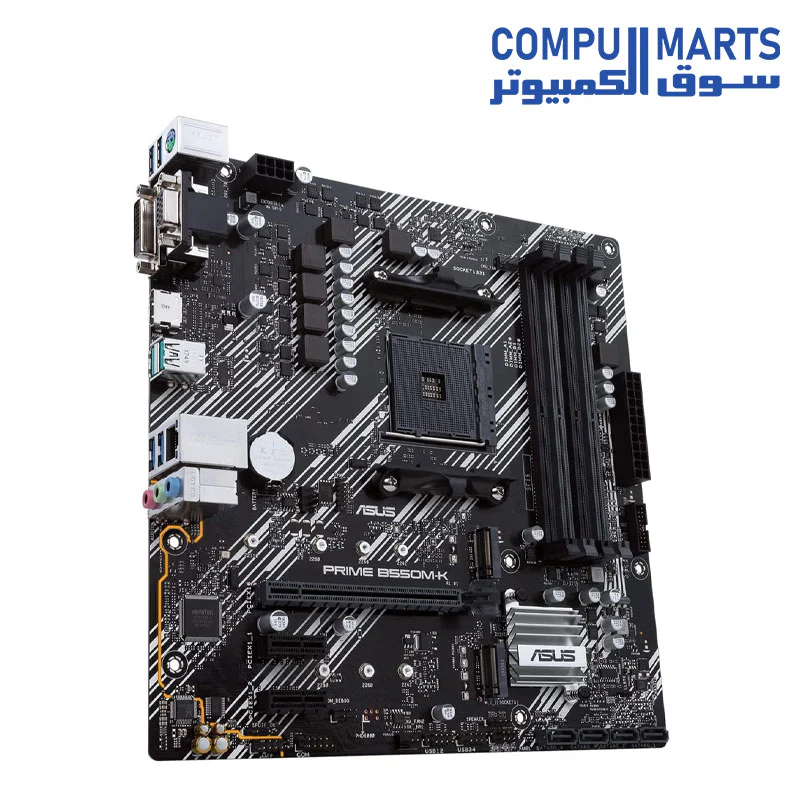 ASUS PRIME B550M-K (AMD B550) (Ryzen AM4) micro ATX motherboard with dual M.2, PCIe 4.0, 1 Gb Ethernet, HDMI/D-Sub/DVI, SATA 6 Gbps, USB 3.2 Gen 2 Type-A - Image 3