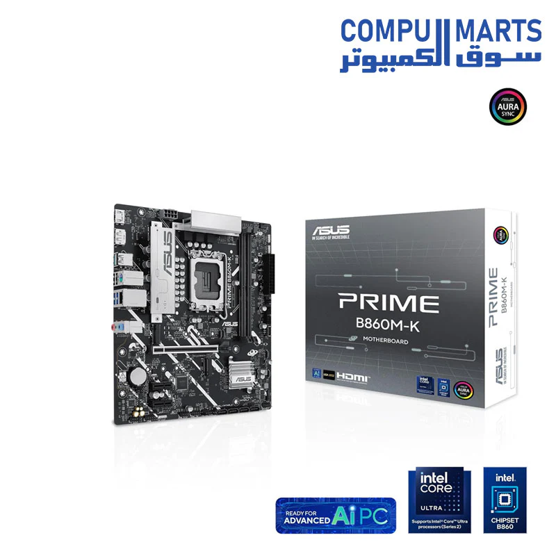 ASUS Prime B860M-K Motherboard Socket Intel LGA 1851 (Intel B860, mATX, DDR5 Memory, PCIe 5.0, 1x PCIe 4.0 M.2, Aura Sync) - Image 2
