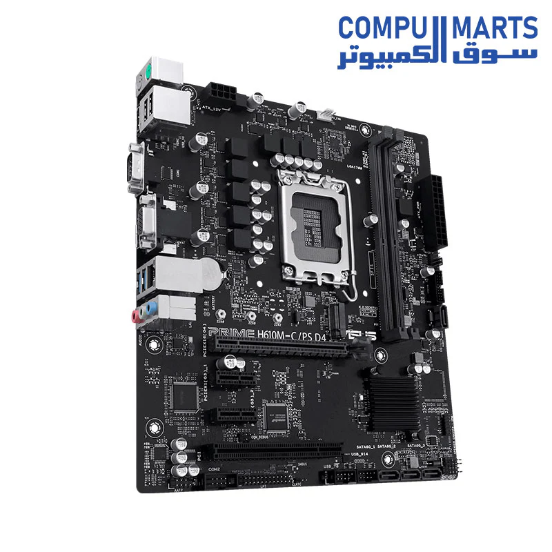 ASUS PRIME H610M-C/PS chrome-extension://difoiogjjojoaoomphldepapgpbgkhkb/assets/logo-O35E636P.pngD4 (LGA 1700) mATX motherboard with PCIe 4.0, M.2 slot, Intel 1Gb Ethernet , DP, HDMI, D-Sub, USB 3.2 Gen1 Type-A, SATA 6Gbps, COM header - Image 2