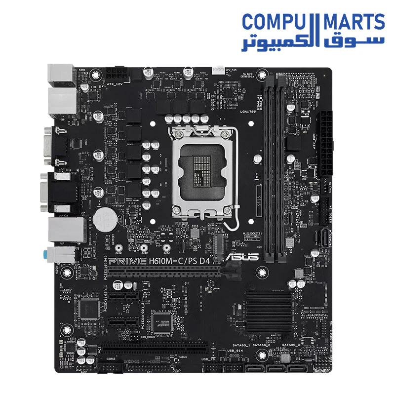 ASUS PRIME H610M-C/PS chrome-extension://difoiogjjojoaoomphldepapgpbgkhkb/assets/logo-O35E636P.pngD4 (LGA 1700) mATX motherboard with PCIe 4.0, M.2 slot, Intel 1Gb Ethernet , DP, HDMI, D-Sub, USB 3.2 Gen1 Type-A, SATA 6Gbps, COM header - Image 3