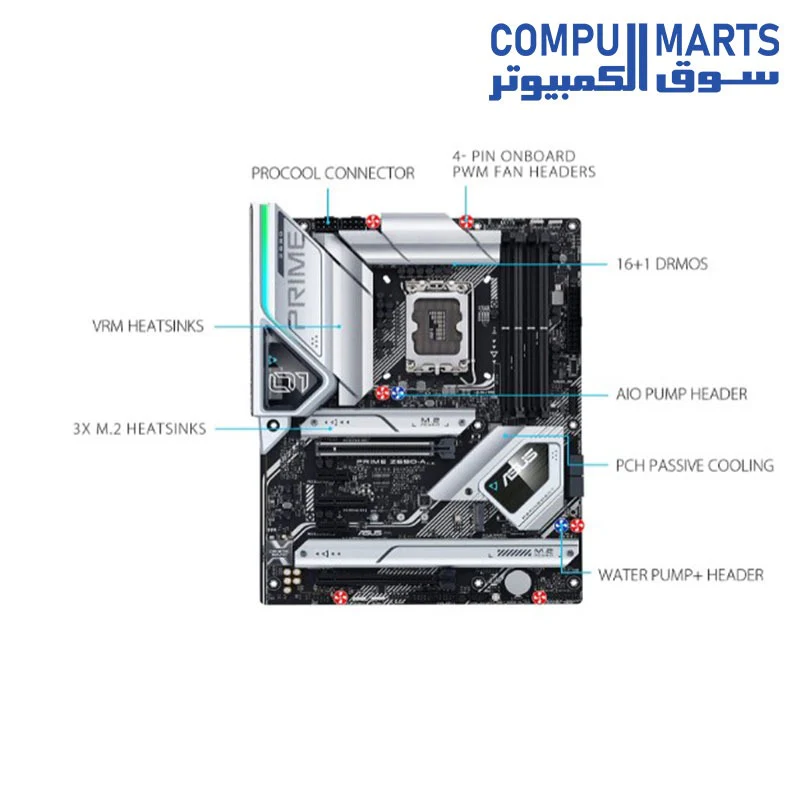 ASUS Prime Z690-A LGA 1700(Intel 12th) ATX Motherboard (16+1 DrMOS,PCIe 5.0,DDR5,4X M.2, Intel 2.5 Gb LAN,USB 3.2 Gen 2 Front Panel Type-C,Thunderbolt 4,Aura Sync RGB Lighting) - Image 3