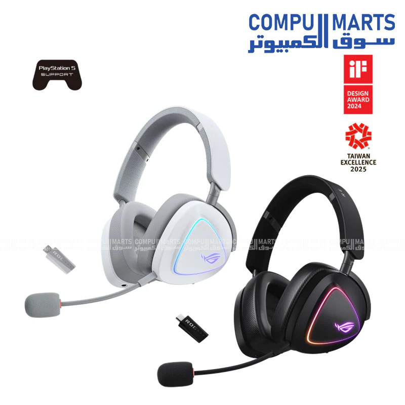 ASUS A701 ROG Delta II Wireless Gaming Headset – 2.4GHz + Bluetooth + 3.5mm, 50mm Titanium Drivers, RGB Aura, 1800mAh Battery (Black/White) - Image 3