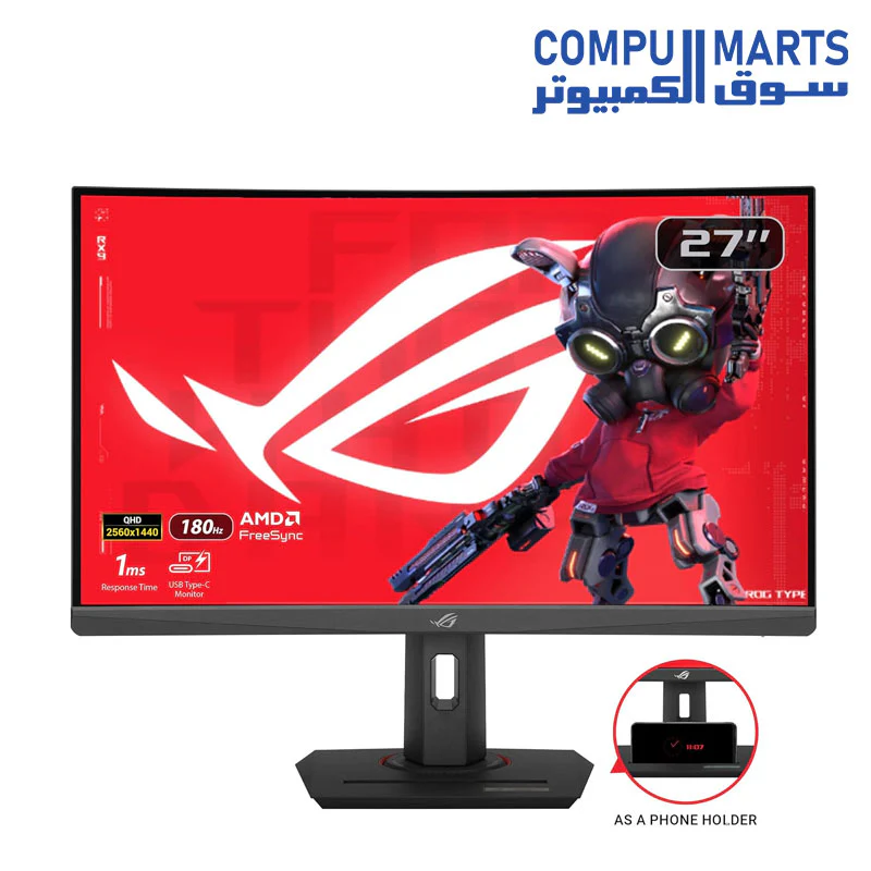 ASUS ROG Strix 27” 1440P HDR400 USB-C Curved Gaming Monitor (XG27WCS) - QHD (2560 x 1440), 180Hz, 1ms - Image 2