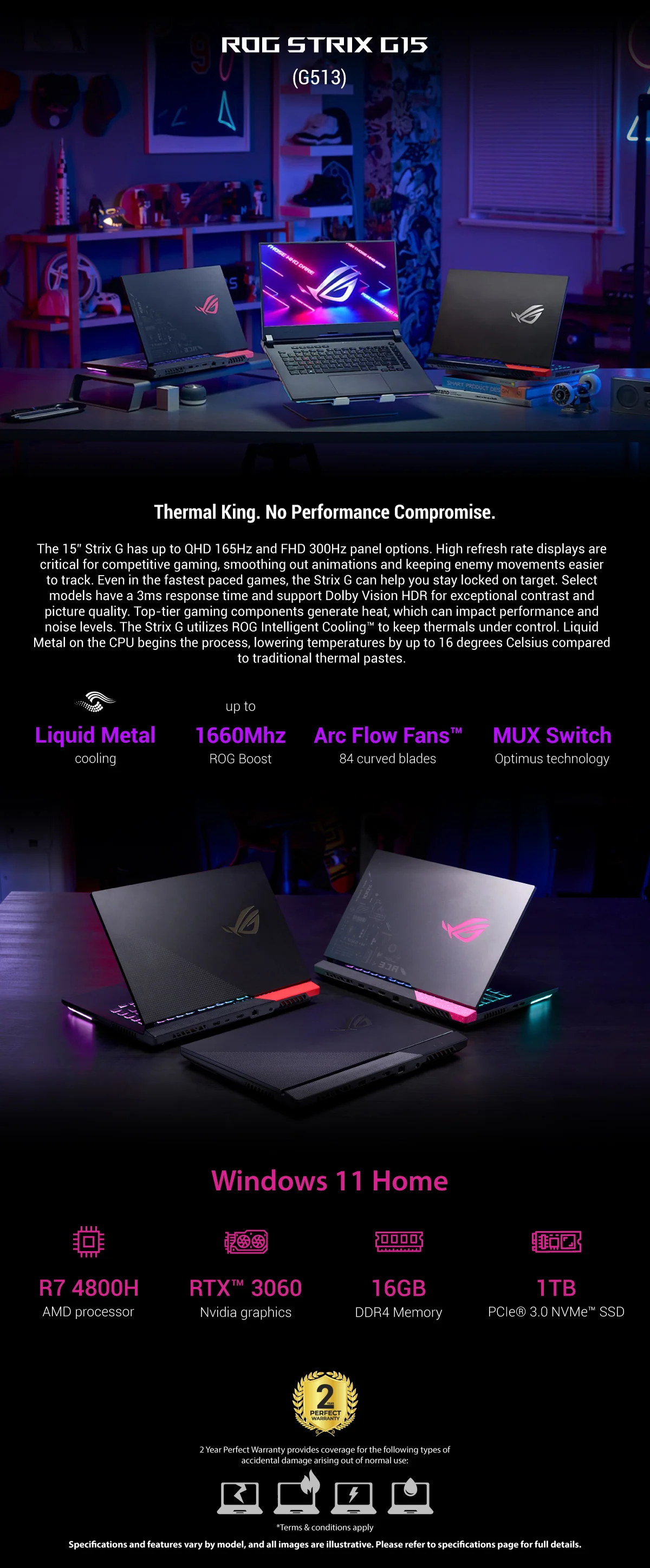 ASUS ROG Strix G15 G513IM-HN007W R7 4800H RTX 3060 6GB GDDR6 15.6-inch FHD 144Hz 16GB DDR4 1TB PCIe 3.0 NVMe M.2 SSD WIN11 FHD 1080P@60FPS external camera - Image 7