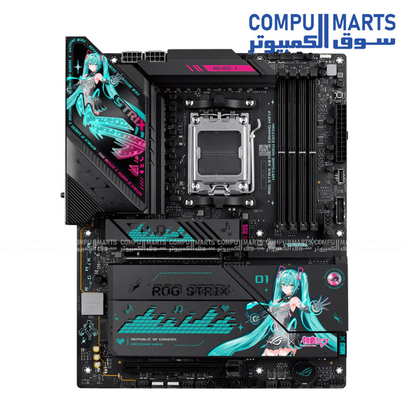 ASUS ROG STRIX X870E-H GAMING WIFI7 HATSUNE MIKU EDITION – AM5, PCIe 5.0, USB4, DDR5 8000+, 4x M.2, 5Gb LAN, Wi-Fi 7, Aura Sync, ATX - Image 2