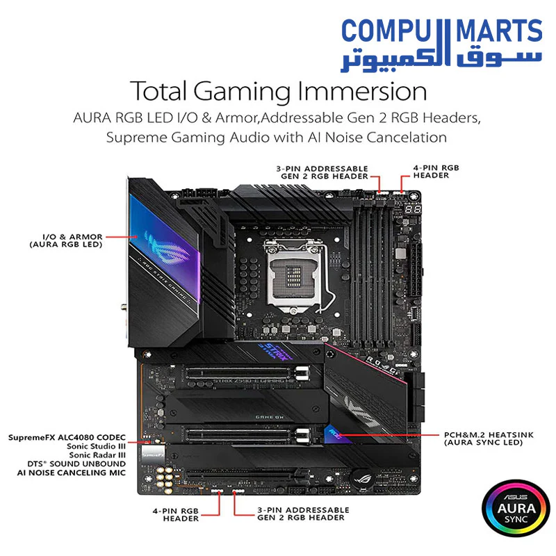 Asus ROG Strix Z590-E Gaming WiFi 6E LGA 1200(Intel 11th/10th Gen) ATX Gaming Motherboard (PCIe 4.0, 14+2 Power Stages, DDR4 5333+, Dual Intel 2.5 Gb LAN,Thunderbolt 4, 4xM.2/NVMe SSD and Aura RGB) - Image 2