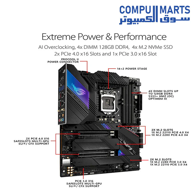 Asus ROG Strix Z590-E Gaming WiFi 6E LGA 1200(Intel 11th/10th Gen) ATX Gaming Motherboard (PCIe 4.0, 14+2 Power Stages, DDR4 5333+, Dual Intel 2.5 Gb LAN,Thunderbolt 4, 4xM.2/NVMe SSD and Aura RGB) - Image 3