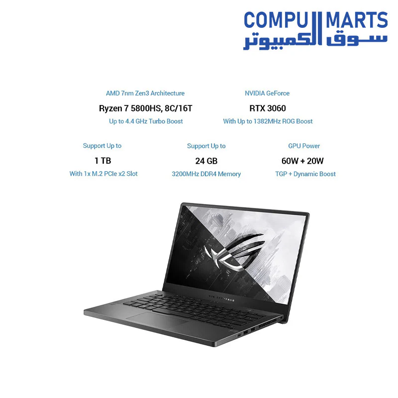 ASUS ROG Zephyrus G14 (2021), 14 INCH  WQHD 120Hz, Ryzen 9 5900HS, RTX 3060 6GB  Gaming Laptop (16GB/1TB SSD/Office 2019/Windows 10/Eclipse Gray/Anime Matrix/1.7 Kg), GA401QM-K2012T - Image 5