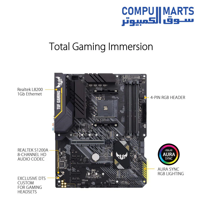 ASUS TUF Gaming B450-PLUS II AMD Ryzen 5000 AM4 ATX DDR4 HDMI USB 3.2 Gen Motherboard - Image 2