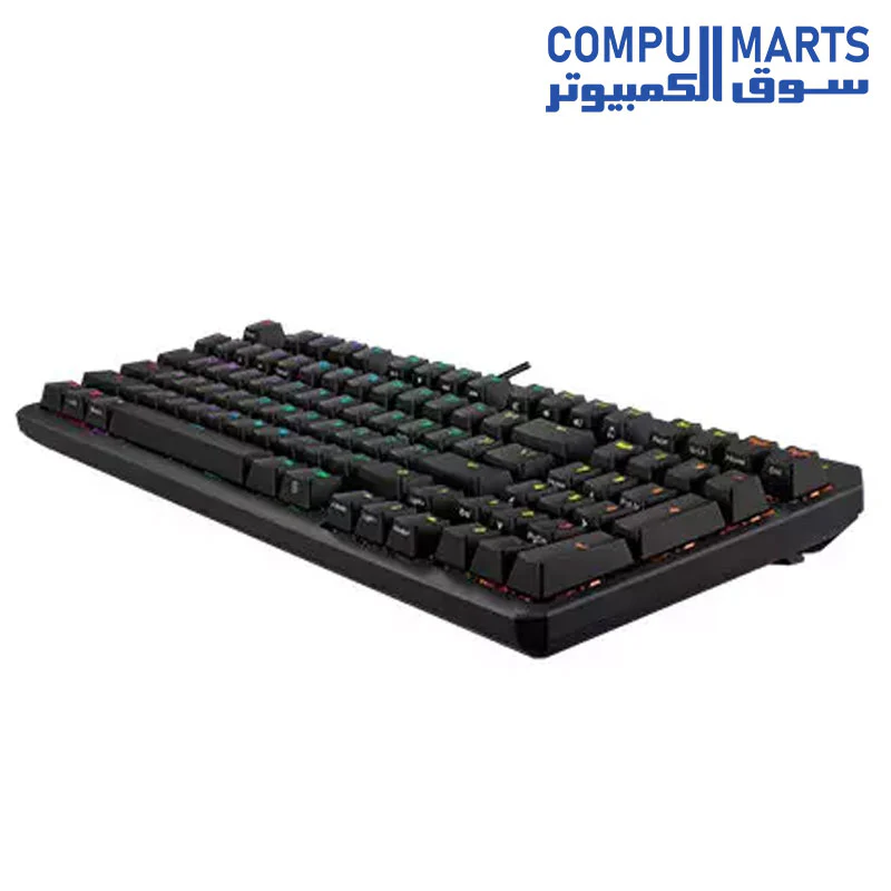 ASUS TUF GAMING RA07 TUF K3 GEN II keyboard with compact 97-key layout, optical-mechanical RGB switches, silicone-gasket mount, dampening foam, IP57 waterproofing, a detachable top plate, and Aura Sync compatibility. - Image 6