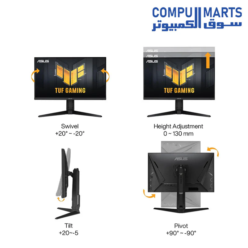 Asus TUF Gaming VG27AQML1A Gaming Monitor - 27-inch, QHD (2560x1440), Overclock to 260Hz (native 240Hz), ELMB Sync, Freesync Premium, 1ms (GTG), Variable Overdrive,100% sRGB, DisplayHDR 400 - Image 7