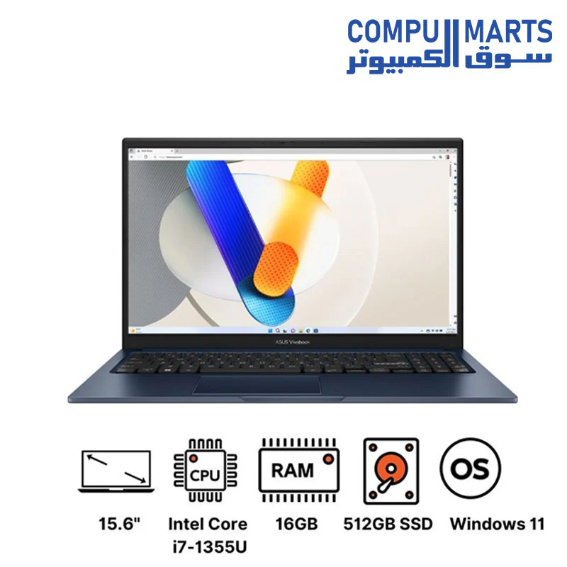 ASUS Vivobook 15 Laptop, Intel Core i7-1355U, 512GB M.2 NVMe PCIe 3.0 SSD, 16GB RAM, 15.6 Inch, FHD, 60Hz, Intel Iris Xe Graphics, Windows 11, Quiet Blue - X1504VA-NJ067W - Image 2