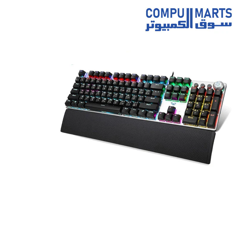 Aula F2088 Full Mechanical Gaming Keyboard with Rainbow Backlit LED - Blue Switches, Arabic/English - Image 2