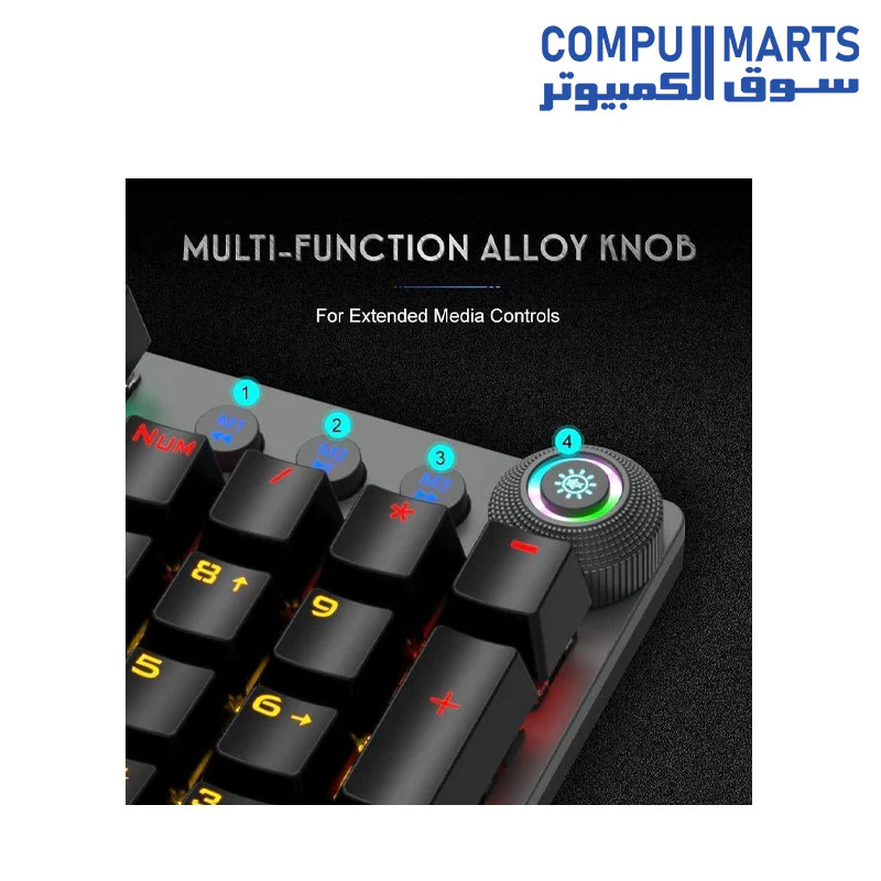 Aula F2088 Full Mechanical Gaming Keyboard with Rainbow Backlit LED - Blue Switches, Arabic/English - Image 3
