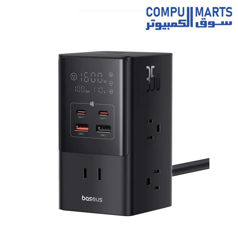 Baseus PowerCombo Tower Digital PowerStrip 6AC+2U+2C 35W with 1.5m Power Cord US Cluster Black - Image 2