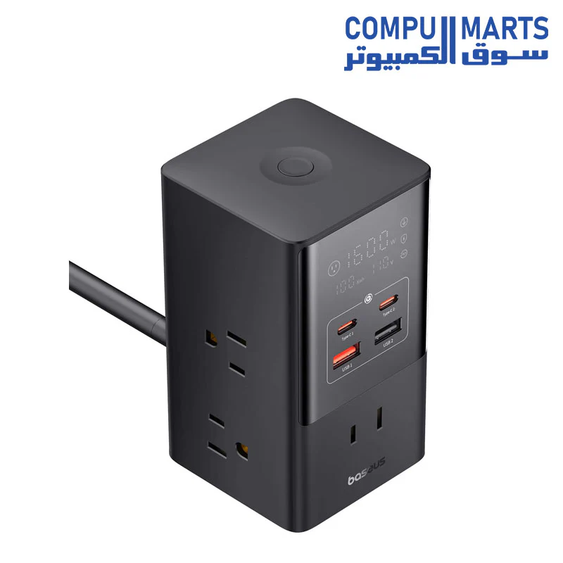 Baseus PowerCombo Tower Digital PowerStrip 6AC+2U+2C 35W with 1.5m Power Cord US Cluster Black - Image 4