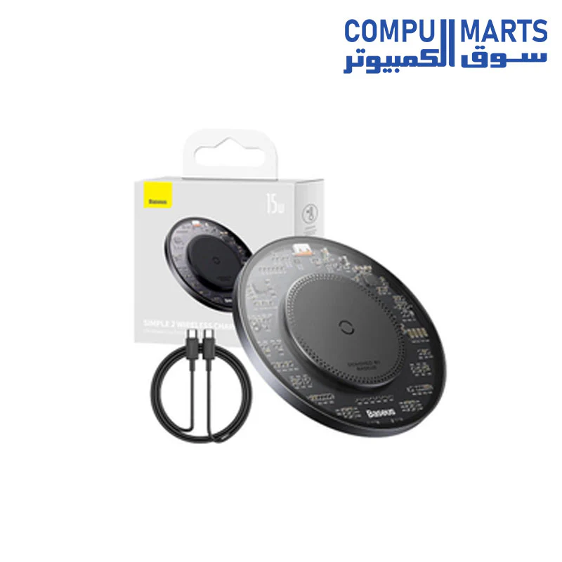Baseus Simple 2 Wireless Charger 15W Cluster Black（Include: CableType-C To Type-C 24W 12V/2A 1m Cluster Black) - Image 2
