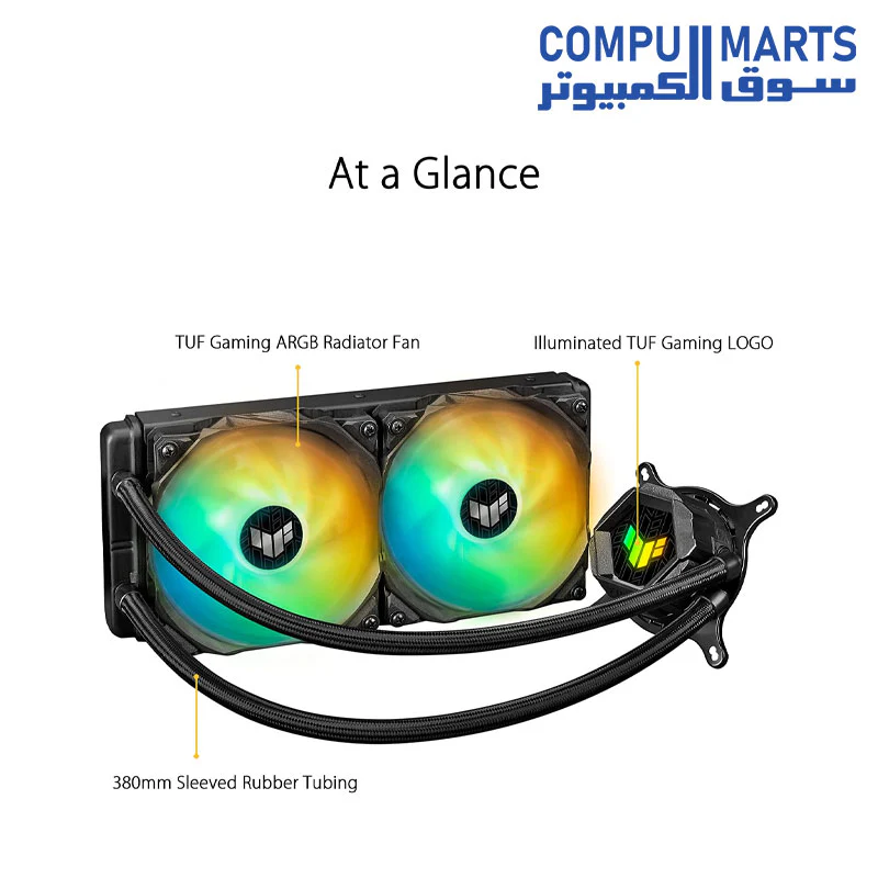 TUF Gaming LC 240 ARGB all-in-one liquid CPU cooler with Aura Sync and dual TUF Gaming 120 mm ARGB radiator fans - Image 3