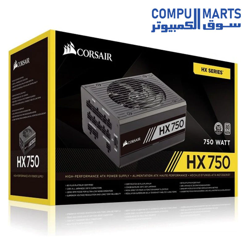 Corsair HX Series HX750 750 W 80 Plus Platinum Full Modular 1 x 135 mm Fan ATX Power Supply Unit - Black - Image 7