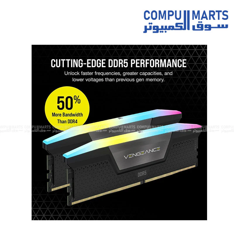 CORSAIR VENGEANCE RGB DDR5 32GB (2x16GB) 7200MT/s CL34 Desktop Gaming Memory Kit – Black - Image 4