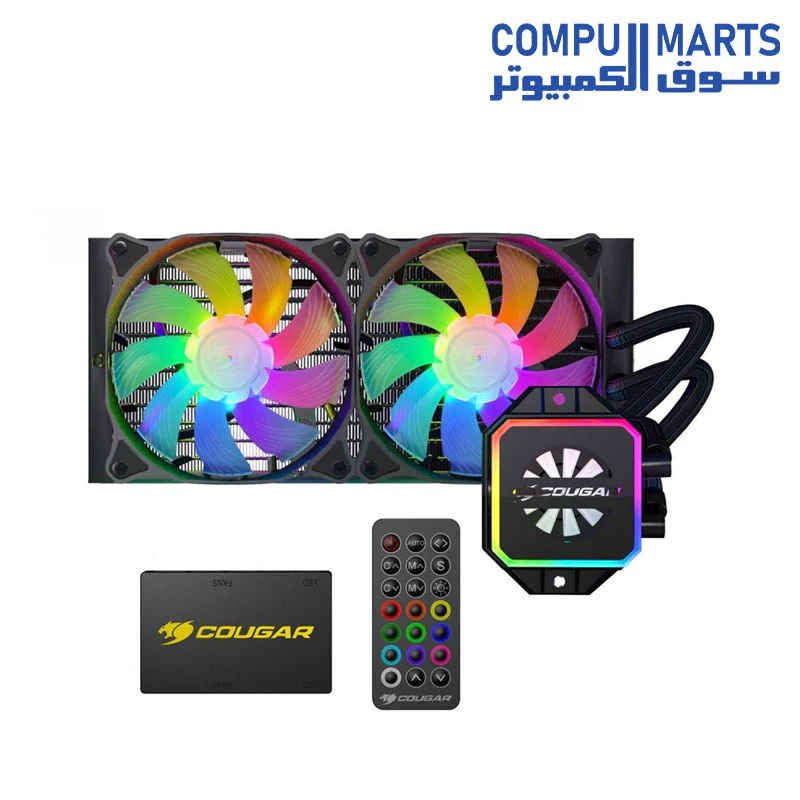 COUGAR Helor 240, RL-HLR240-V1, Liquid CPU Cooler, 240 mm, with 2 Vortex Omega 120 mm Fans, Addressable RGB, Core Box v2 and a Remote Controller. - Image 2