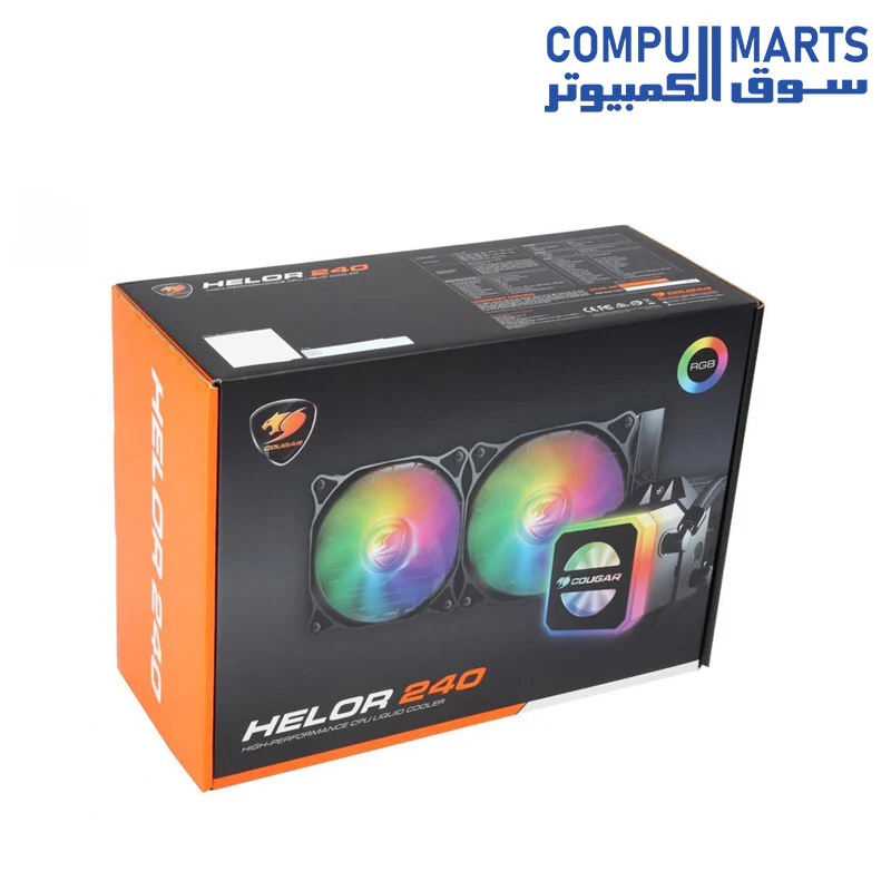 COUGAR Helor 240, RL-HLR240-V1, Liquid CPU Cooler, 240 mm, with 2 Vortex Omega 120 mm Fans, Addressable RGB, Core Box v2 and a Remote Controller. - Image 4