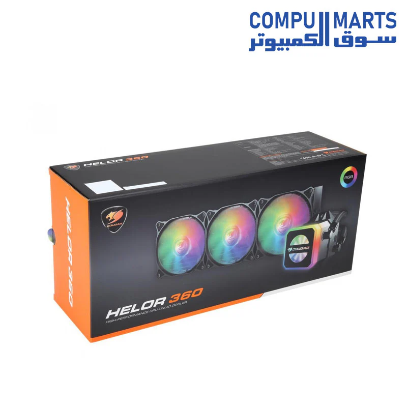 COUGAR Helor 360, RL-HLR360-V1, Liquid CPU Cooler, 360 mm, with 3 Vortex Omega 120 mm Fans. Addressable RGB, Core Box v2 and a Remote Controller. - Image 4