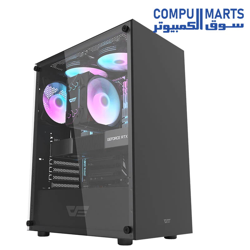 Darkflash DK100 Tempered Glass ATX/M-ATX/MINI-ITX Gaming PC Case, USB 3.0 Port, 2 HDD/SSD, Compatible with 120mm Radiator System (No Fans Included) - Image 2
