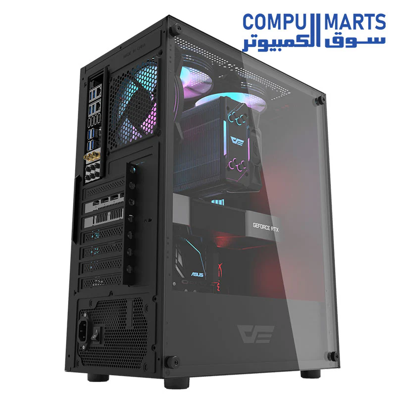 Darkflash DK100 Tempered Glass ATX/M-ATX/MINI-ITX Gaming PC Case, USB 3.0 Port, 2 HDD/SSD, Compatible with 120mm Radiator System (No Fans Included) - Image 3
