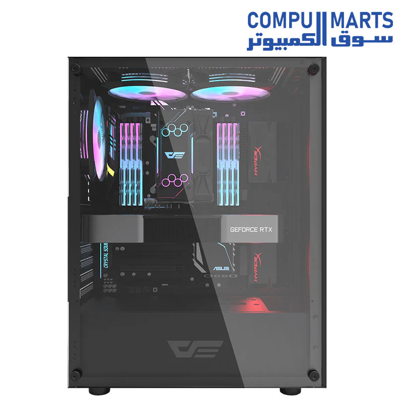 Darkflash DK100 Tempered Glass ATX/M-ATX/MINI-ITX Gaming PC Case, USB 3.0 Port, 2 HDD/SSD, Compatible with 120mm Radiator System (No Fans Included) - Image 4