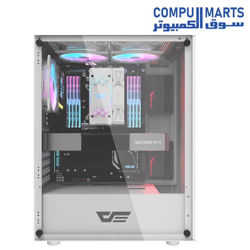 Darkflash DK100 Tempered Glass ATX/M-ATX/MINI-ITX Gaming PC Case, USB 3.0 Port, 2 HDD/SSD, Compatible with 120mm Radiator System (No Fans Included) - Image 8