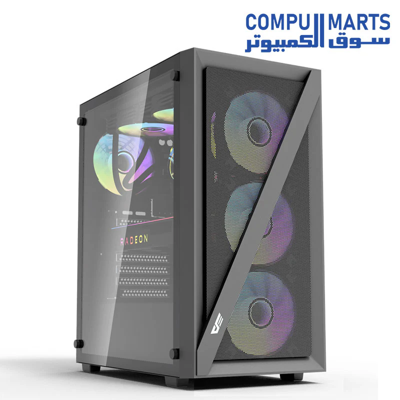 DarkFlash DK260 Air Tempered Glass ATX/M-ATX/ITX Gaming PC Case with 4 * 120mm ARGB Fans Included, Supports 360MM Radiator, Supports up to 8 * 120MM Fans, 3 SSD Slots, 7 PCI-E Slot Gaming Case - Image 2