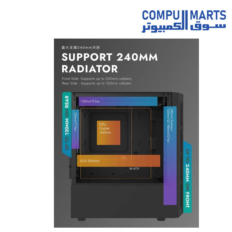 darkFlash DK300M M-ATX, ITX Tempered Glass Gaming - Image 4