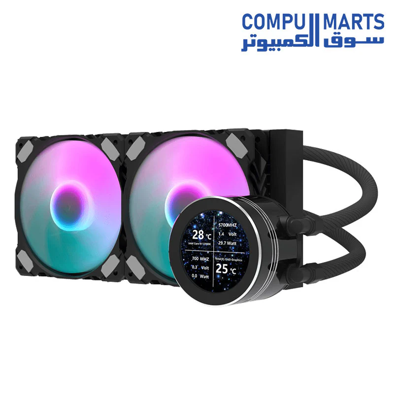 Darkflash DN240S-240mm AIO ARGB Liquid CPU Cooler, Customizable 2.1 inch LCD Display, 120mm*2 ARGB PWM Fans, Supports up to latest LGA 1700, AM5 Sockets, Low Noise Liquid Cooler - Image 3