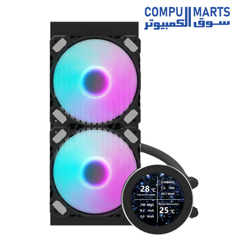 Darkflash DN240S-240mm AIO ARGB Liquid CPU Cooler, Customizable 2.1 inch LCD Display, 120mm*2 ARGB PWM Fans, Supports up to latest LGA 1700, AM5 Sockets, Low Noise Liquid Cooler - Image 6